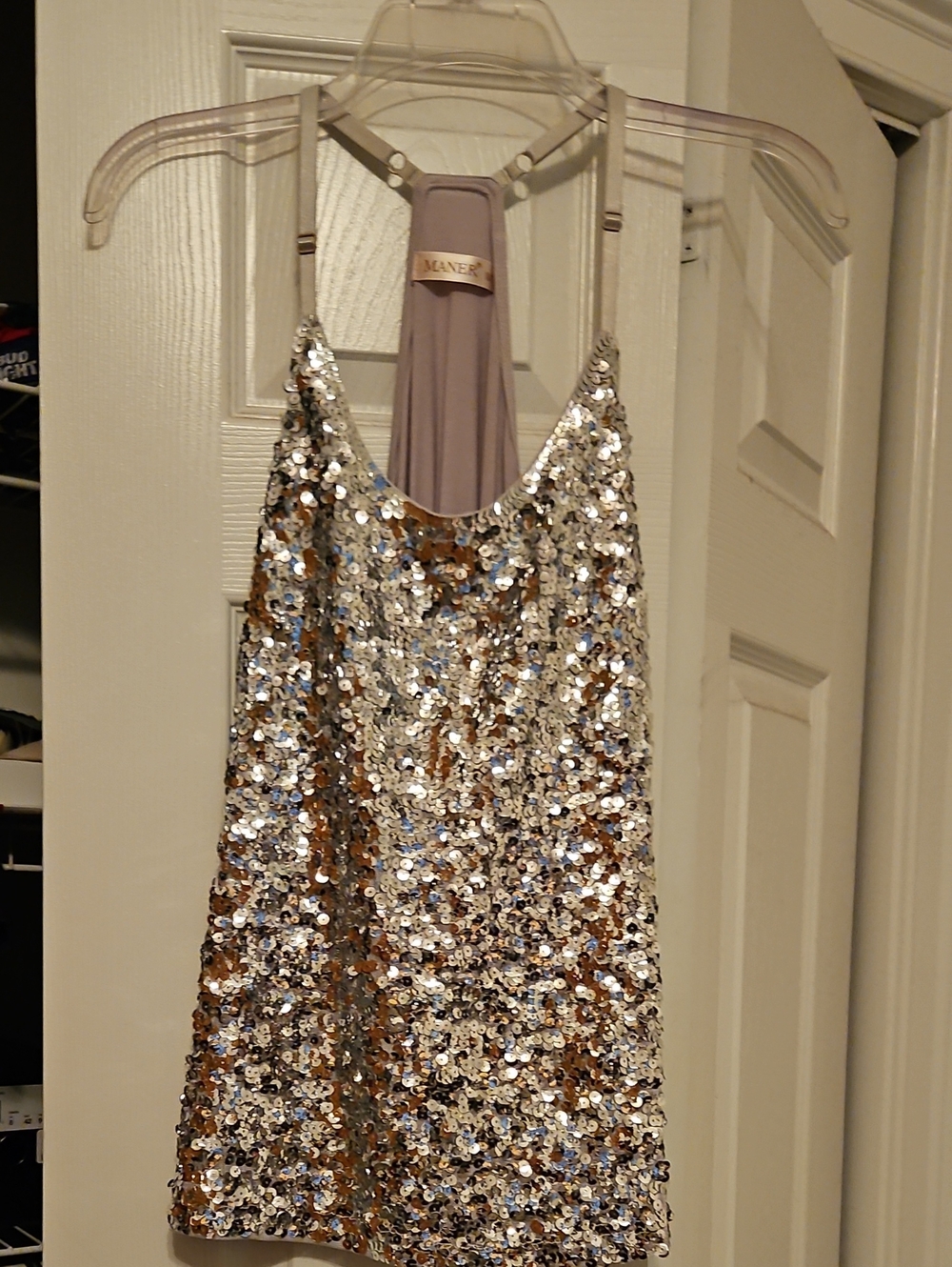 Maner Silver Sequin Racerback Tank Top